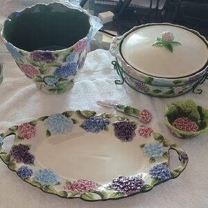 Temptations Floral Ceramic Serveware Set with Tray and Covered Dish